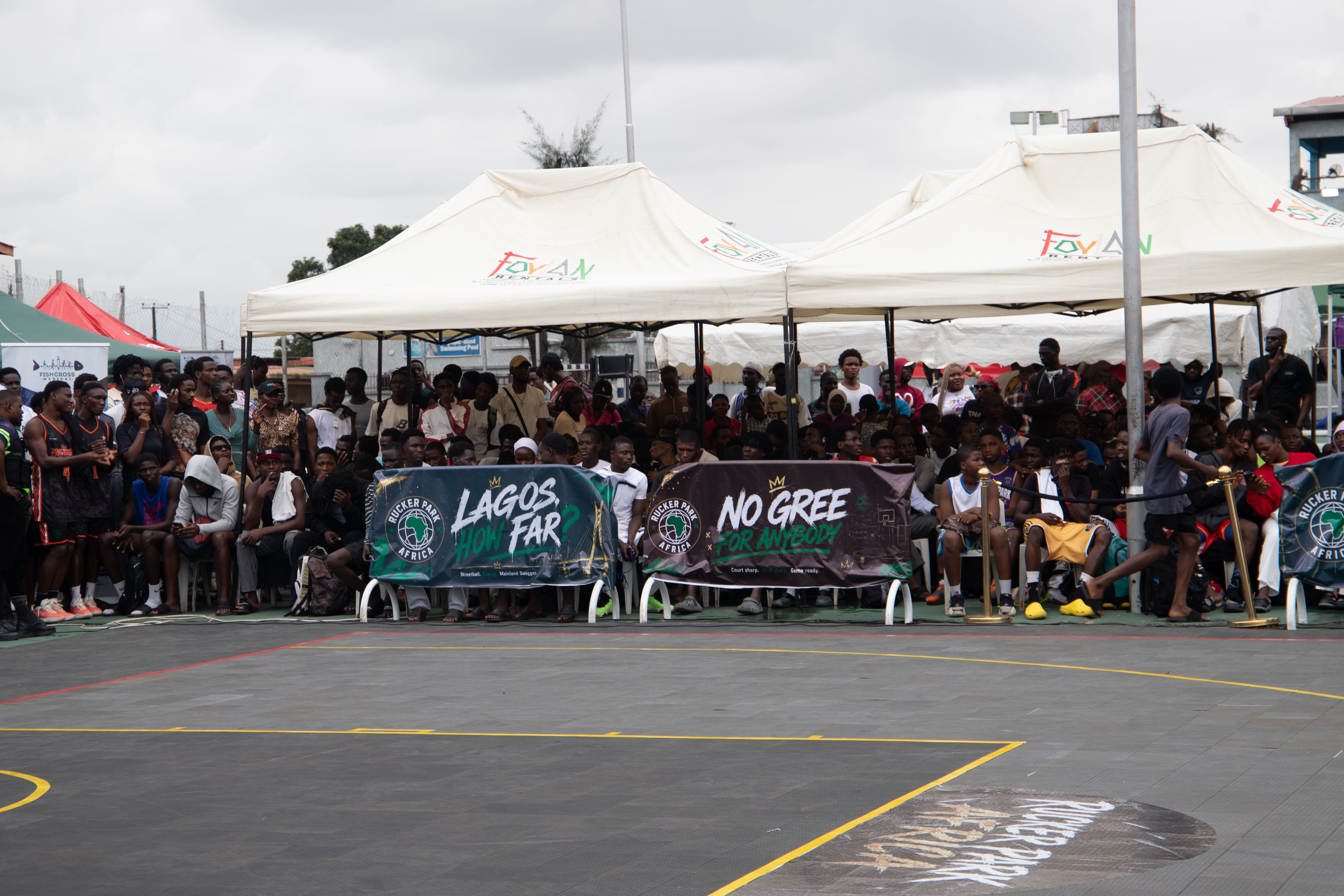 Spectators packed around the court at Rowe Park, Lagos during the Rucker Park Africa activation